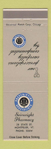 Matchbook Cover - Sevwright Drug Montpelier VT low phone #