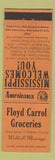 Matchbook Cover - Floyd Carrol Grocery Walthall MS Perkins Americana