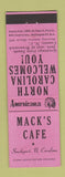 Matchbook Cover - Mack's Cafe Southport NC Perkins Americana