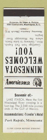 Matchbook Cover - Lake Itasca Park Rapids MN Perkins Americana