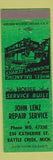 Matchbook Cover - John Lenz Repair Service auto Battle Creek MI GREEN