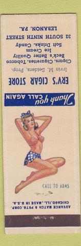Matchbook Cover - Erv's Cigar Store Lebanon PA ADVANCE pinup Scotty Says girlie