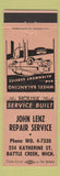 Matchbook Cover - John Lenz Repair Service auto Battle Creek MI PEACH