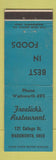 Matchbook Cover - Froelich's Restaurant Wadsworth OH low phone #