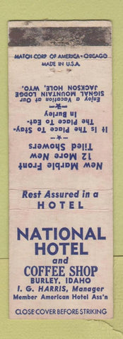 Matchbook Cover - National Hotel Coffee Shop Burley ID WORN