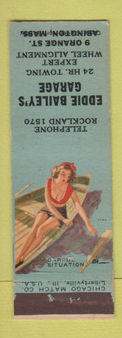Matchbook Cover - Eddie Bailey's Garage Abington MA low phone # pinup