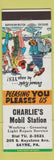 Matchbook Cover - Charlie's Mobil oil gas Sayre PA hillbilly