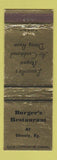 Matchbook Cover - Burger's Restaurant Shively KY