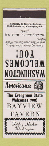 Matchbook Cover - Bayview Tavern Friday Harbor WA Perkins Americana WHITE