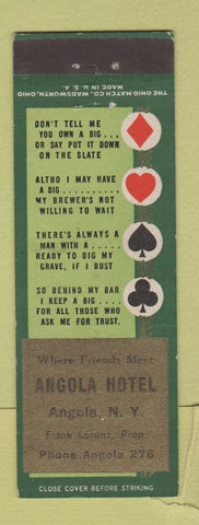 Matchbook Cover - Angola Hotel NY low phone #
