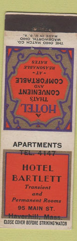Matchbook Cover - Hotel Bartlett Haverhill MA