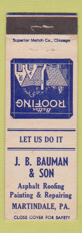 Matchbook Cover - JB Bauman Son Asphalt Roofing Martindale PA