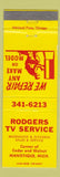 Matchbook Cover - Rodgers TV Service Manistique MI