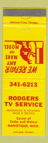 Matchbook Cover - Rodgers TV Service Manistique MI