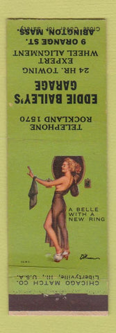 Matchbook Cover - Eddie Bailey's Garage Abington MA low phone # pinup