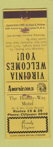 Matchbook Cover - Brandy Way Motel Brandy VA Perkins Americana WEAR