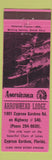 Matchbook Cover - Arrowhead Lodge Cypress Gardens FL Perkins Americana girlie