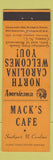 Matchbook Cover - Mack's Cafe Southport NC Perkins Americana ORANGE