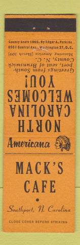 Matchbook Cover - Mack's Cafe Southport NC Perkins Americana ORANGE