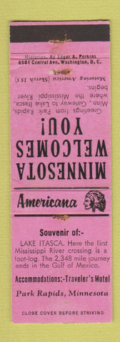 Matchbook Cover - Lake Itasca Park Rapids MN Perkins Americana PINK