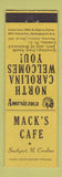 Matchbook Cover - Mack's Cafe Southport NC Perkins Americana YELLOW