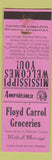 Matchbook Cover - Floyd Carrol Grocery Walthall MS Perkins Americana PINK