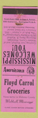 Matchbook Cover - Floyd Carrol Grocery Walthall MS Perkins Americana PINK