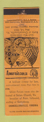 Matchbook Cover - Chancellorsville VA Perkins Americana Civil War ORANGE