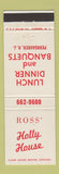Matchbook Cover - Ross' Holly House Pennsauken NJ