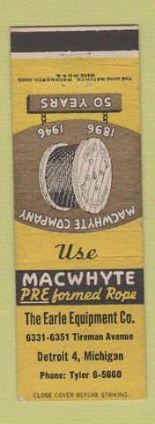 Matchbook Cover - MacWhyte Wire Rope Earle Equipment Detroit MI 1946