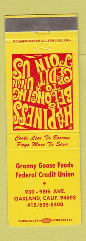 Matchbook Cover - Granny Goose Foods Credit Union Oakland CA