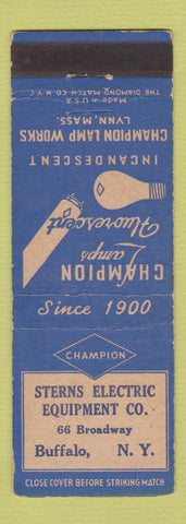 Matchbook Cover - Champion Lamps Lynn MA Sterns Electric Buffalo NY