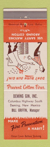 Matchbook Cover - Deming Cotton Gin Safety Bill Griffin Deming NM