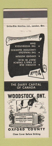 Matchbook Cover - Woodstock ON Oxford County Cow dairy
