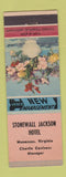 Matchbook Cover - Stonewall Jackson Hotel Manassas VA