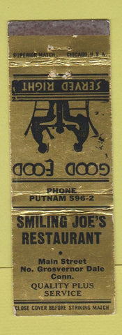 Matchbook Cover - Smiling Joe's Restaurant North Grosvernor Dale CT WORN
