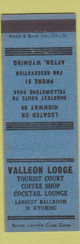 Matchbook Cover - Valleon Lodge Afton WY ballroom
