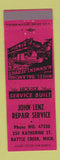 Matchbook Cover - John Lenz Auto Repair Battle Creek MI