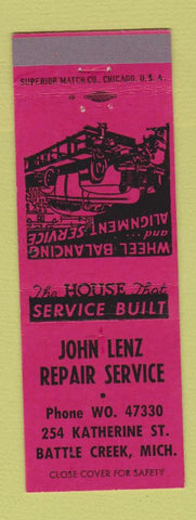 Matchbook Cover - John Lenz Auto Repair Battle Creek MI