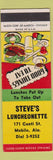 Matchbook Cover - Steve's Luncheonette Mobile AL restaurant