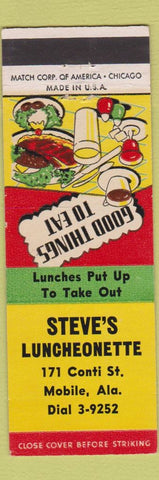 Matchbook Cover - Steve's Luncheonette Mobile AL restaurant