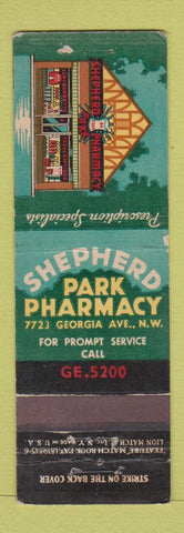 Matchbook Cover - Shepherd Park Pharmacy Drug feature Washington DC WEAR