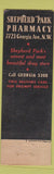 Matchbook Cover - Shepherd Park Pharmacy Drug feature Washington DC WEAR