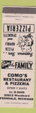 Matchbook Cover - Como's Restaurant Pizza Ferndale MI