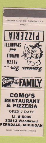 Matchbook Cover - Como's Restaurant Pizza Ferndale MI