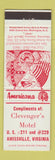 Matchbook Cover - Clevenger's Motel Amissville VA Perkins Americana Civil War