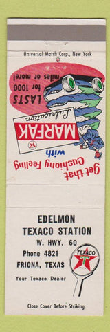 Matchbook Cover - Edelmon Texaco oil gas Friona TX Marfak