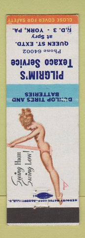 Matchbook Cover - Pilgrim's Texaco oil gas York PA pinup Dunlop Tires