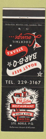 Matchbook Cover - Au P'tit Lutin Restaurant Hotel Ste Adele QC