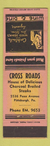 Matchbook Cover - Cross Roads Restaurant Pittsburgh PA girlie